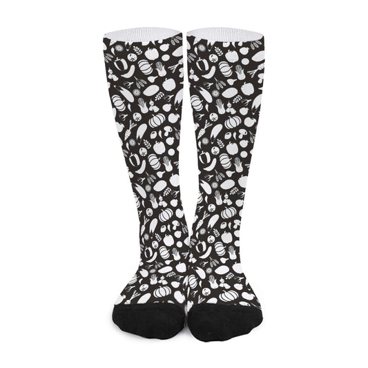 Blue And White Vegan Pattern Print Long Socks