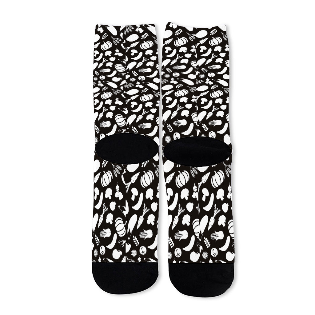 Blue And White Vegan Pattern Print Long Socks