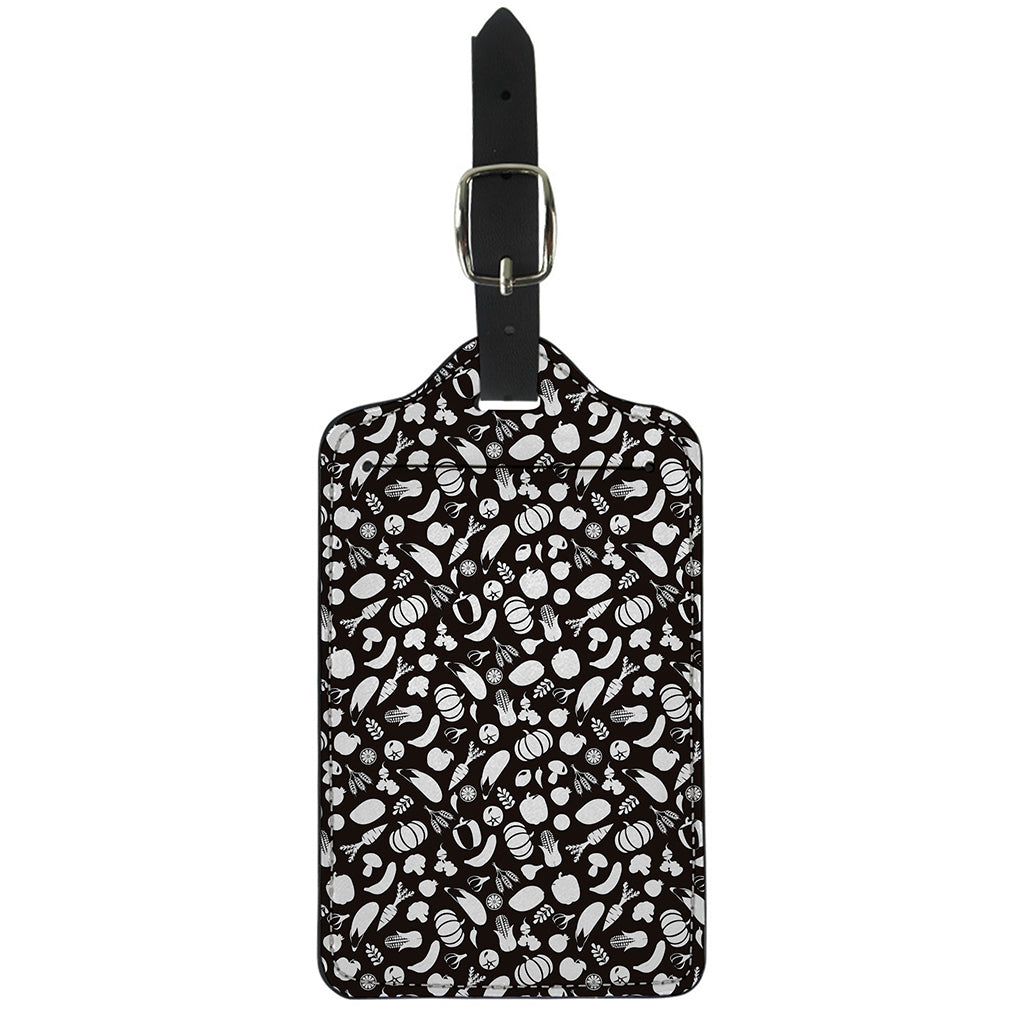 Blue And White Vegan Pattern Print Luggage Tag