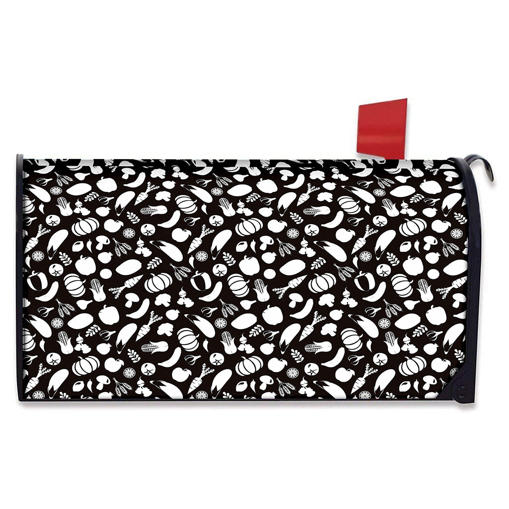 Blue And White Vegan Pattern Print Mailbox Cover