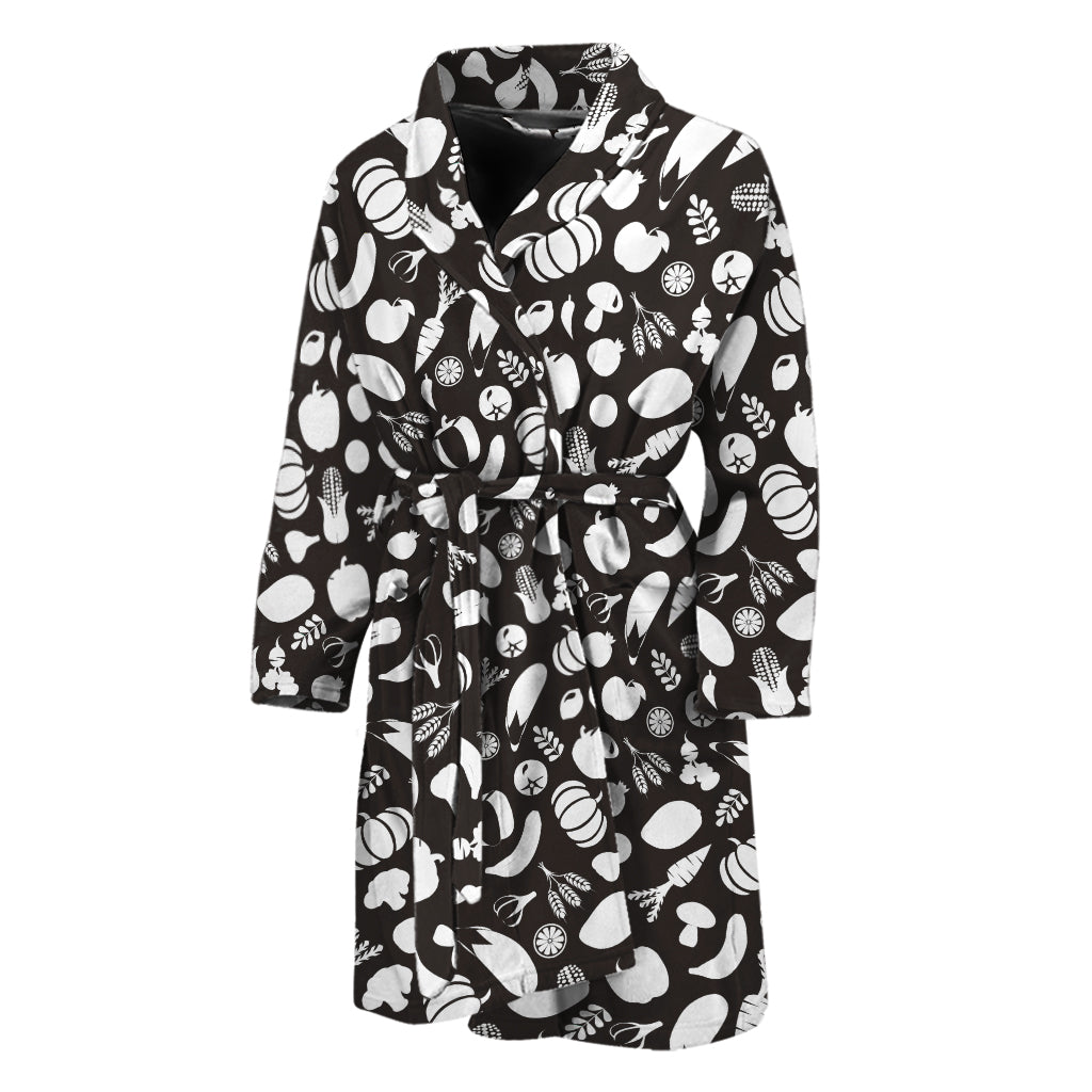 Blue And White Vegan Pattern Print Men's Bathrobe