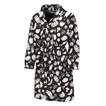 Blue And White Vegan Pattern Print Men's Bathrobe