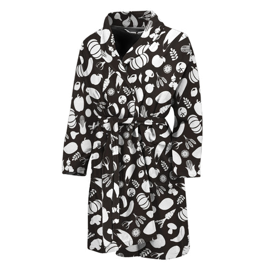 Blue And White Vegan Pattern Print Men's Bathrobe