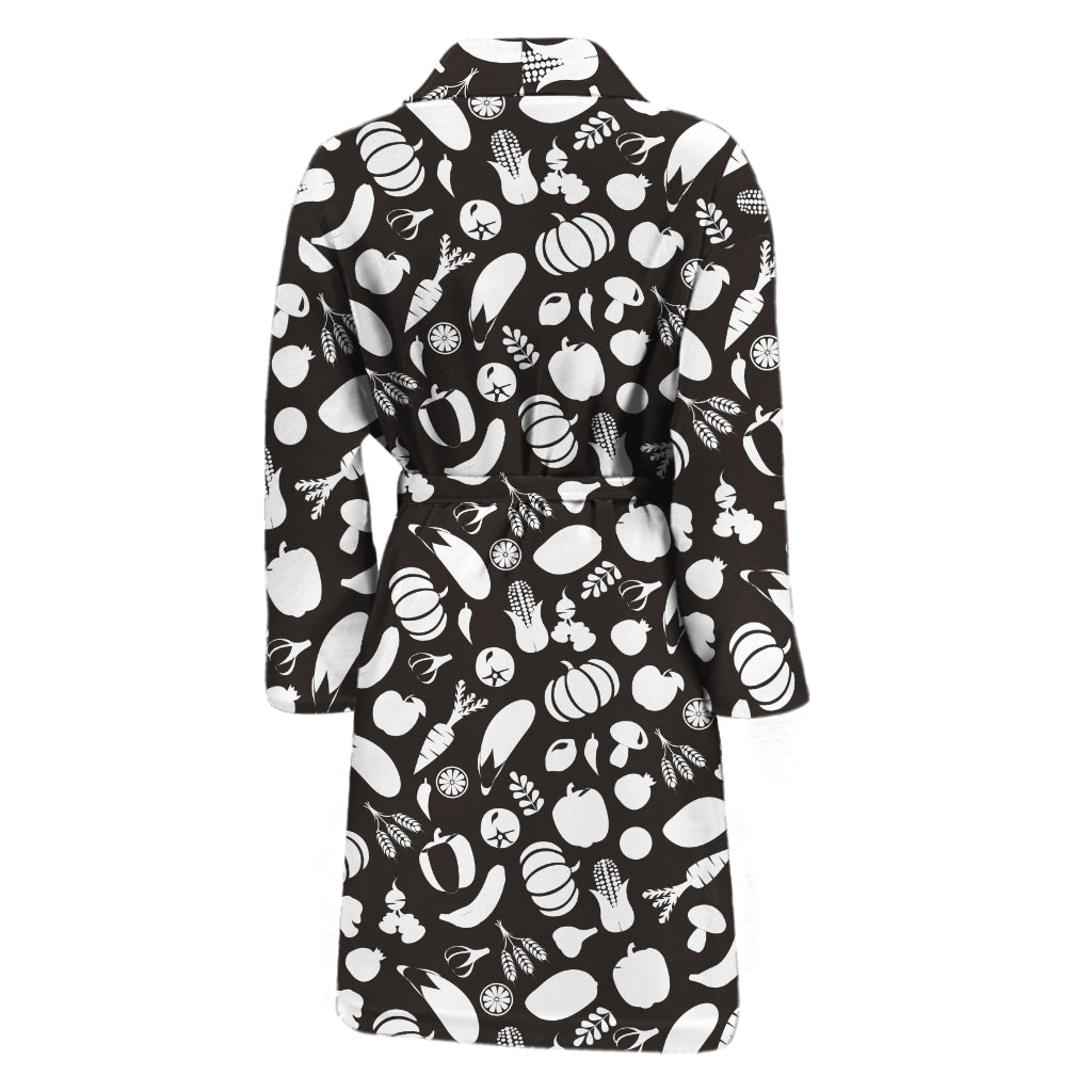 Blue And White Vegan Pattern Print Men's Bathrobe