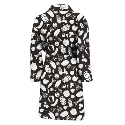 Blue And White Vegan Pattern Print Men's Bathrobe