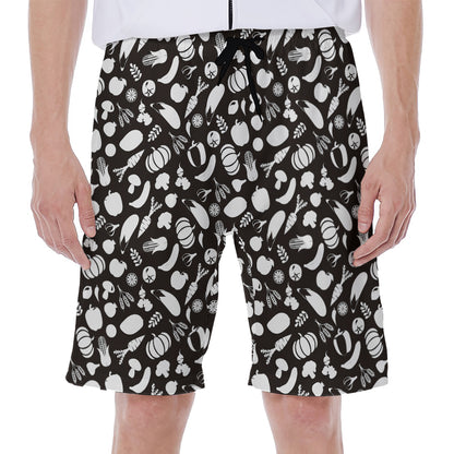 Blue And White Vegan Pattern Print Men's Beach Shorts