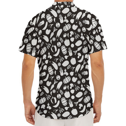 Blue And White Vegan Pattern Print Men's Deep V-Neck Shirt
