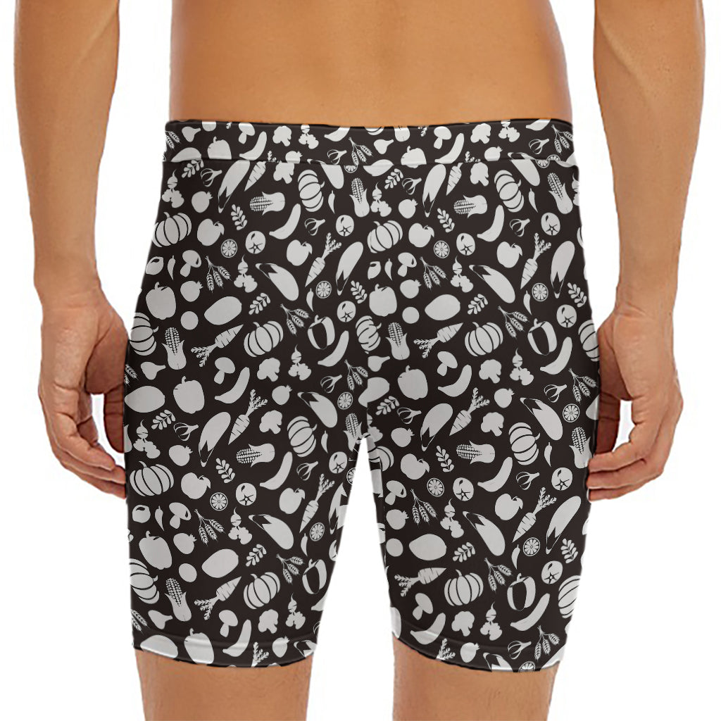 Blue And White Vegan Pattern Print Men's Long Boxer Briefs