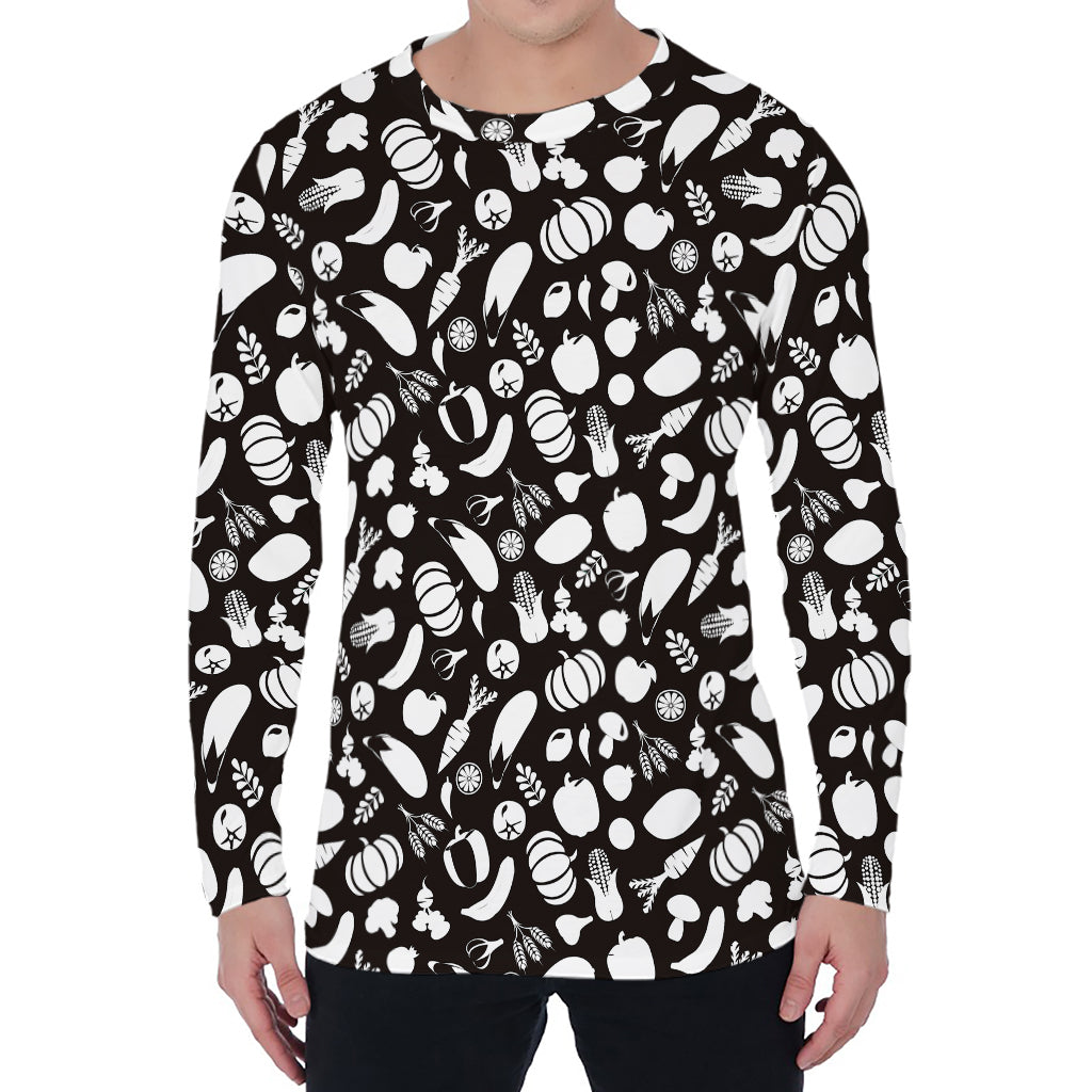 Blue And White Vegan Pattern Print Men's Long Sleeve T-Shirt