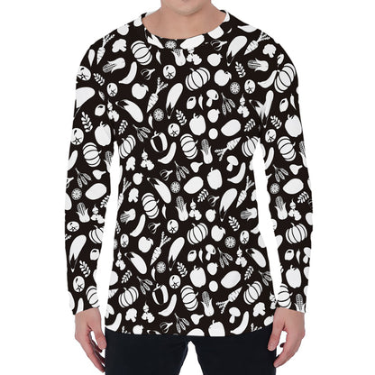 Blue And White Vegan Pattern Print Men's Long Sleeve T-Shirt