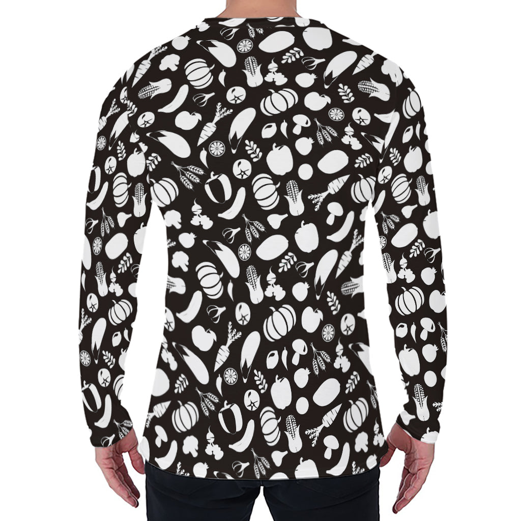 Blue And White Vegan Pattern Print Men's Long Sleeve T-Shirt