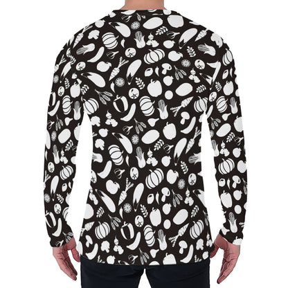 Blue And White Vegan Pattern Print Men's Long Sleeve T-Shirt