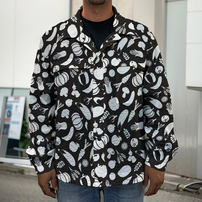 Blue And White Vegan Pattern Print Men's Shirt Jacket