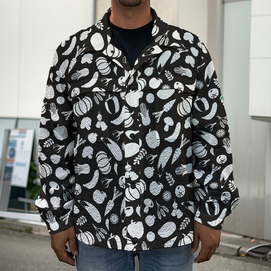Blue And White Vegan Pattern Print Men's Shirt Jacket