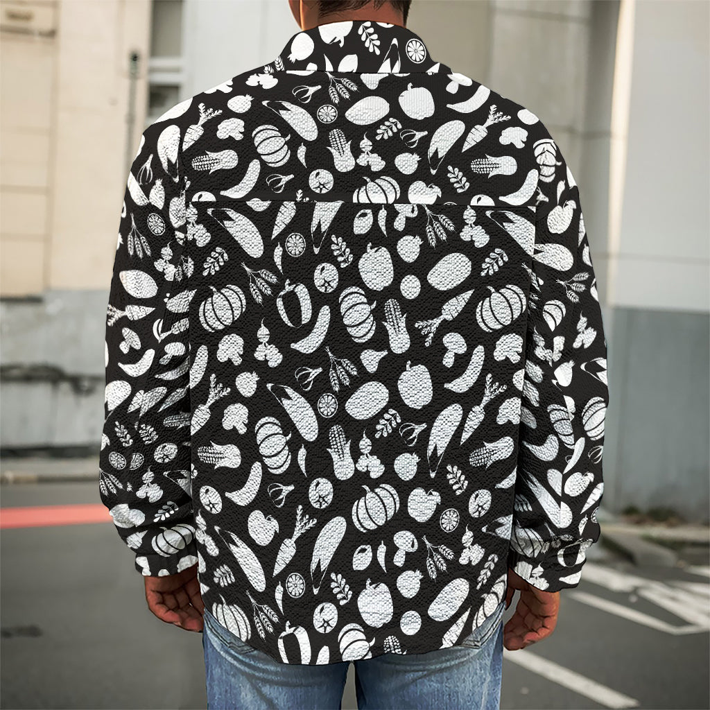 Blue And White Vegan Pattern Print Men's Shirt Jacket