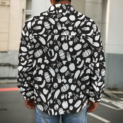 Blue And White Vegan Pattern Print Men's Shirt Jacket