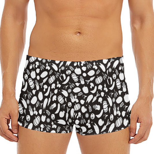 Blue And White Vegan Pattern Print Men's Short Boxer Briefs