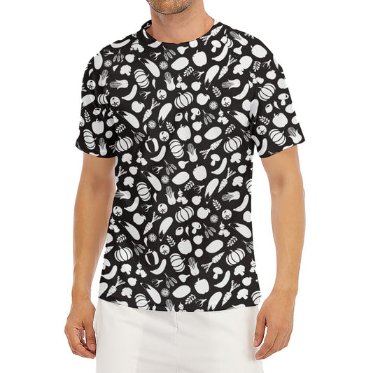 Blue And White Vegan Pattern Print Men's Short Sleeve Rash Guard