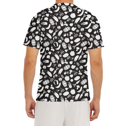 Blue And White Vegan Pattern Print Men's Short Sleeve Rash Guard