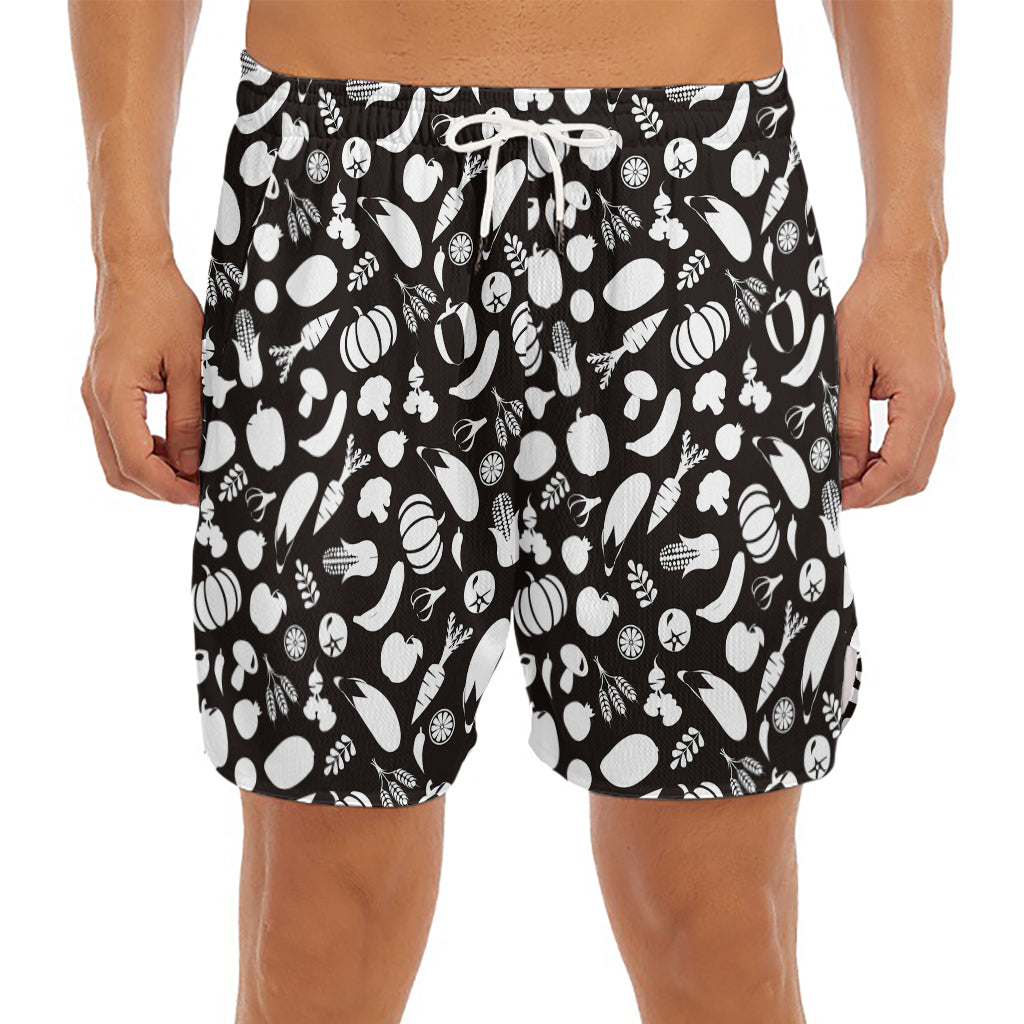 Blue And White Vegan Pattern Print Men's Split Running Shorts