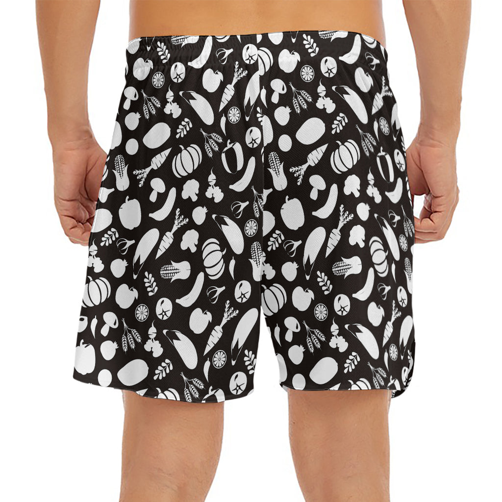 Blue And White Vegan Pattern Print Men's Split Running Shorts