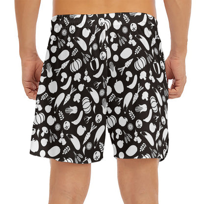 Blue And White Vegan Pattern Print Men's Split Running Shorts