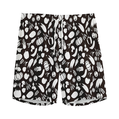Blue And White Vegan Pattern Print Men's Sports Shorts