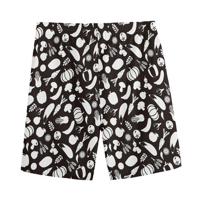 Blue And White Vegan Pattern Print Men's Sports Shorts