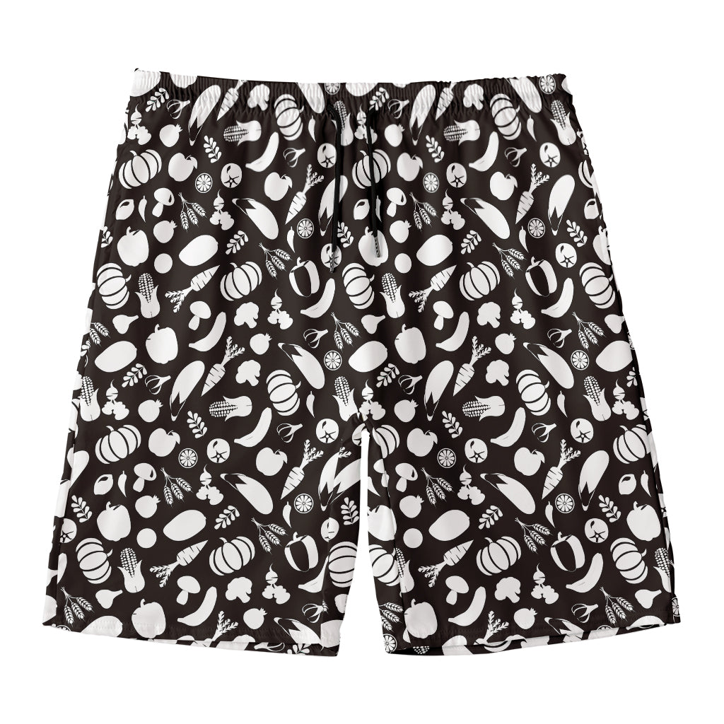 Blue And White Vegan Pattern Print Men's Swim Trunks
