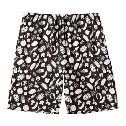 Blue And White Vegan Pattern Print Men's Swim Trunks