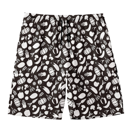 Blue And White Vegan Pattern Print Men's Swim Trunks
