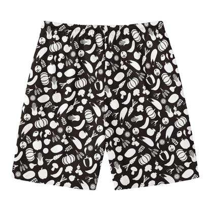 Blue And White Vegan Pattern Print Men's Swim Trunks