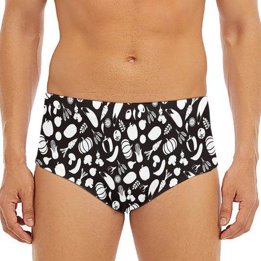 Blue And White Vegan Pattern Print Men's Triangle Swim Briefs