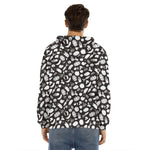 Blue And White Vegan Pattern Print Men's Velvet Pullover Hoodie