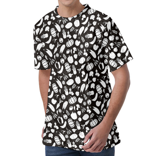 Blue And White Vegan Pattern Print Men's Velvet T-Shirt