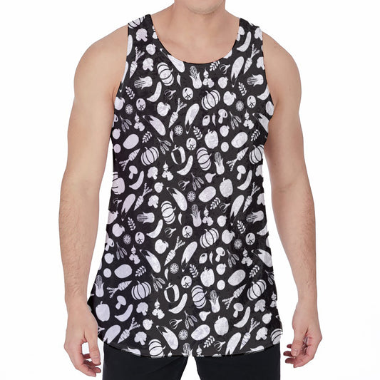 Blue And White Vegan Pattern Print Men's Velvet Tank Top