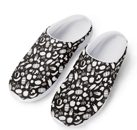 Blue And White Vegan Pattern Print Mesh Casual Shoes