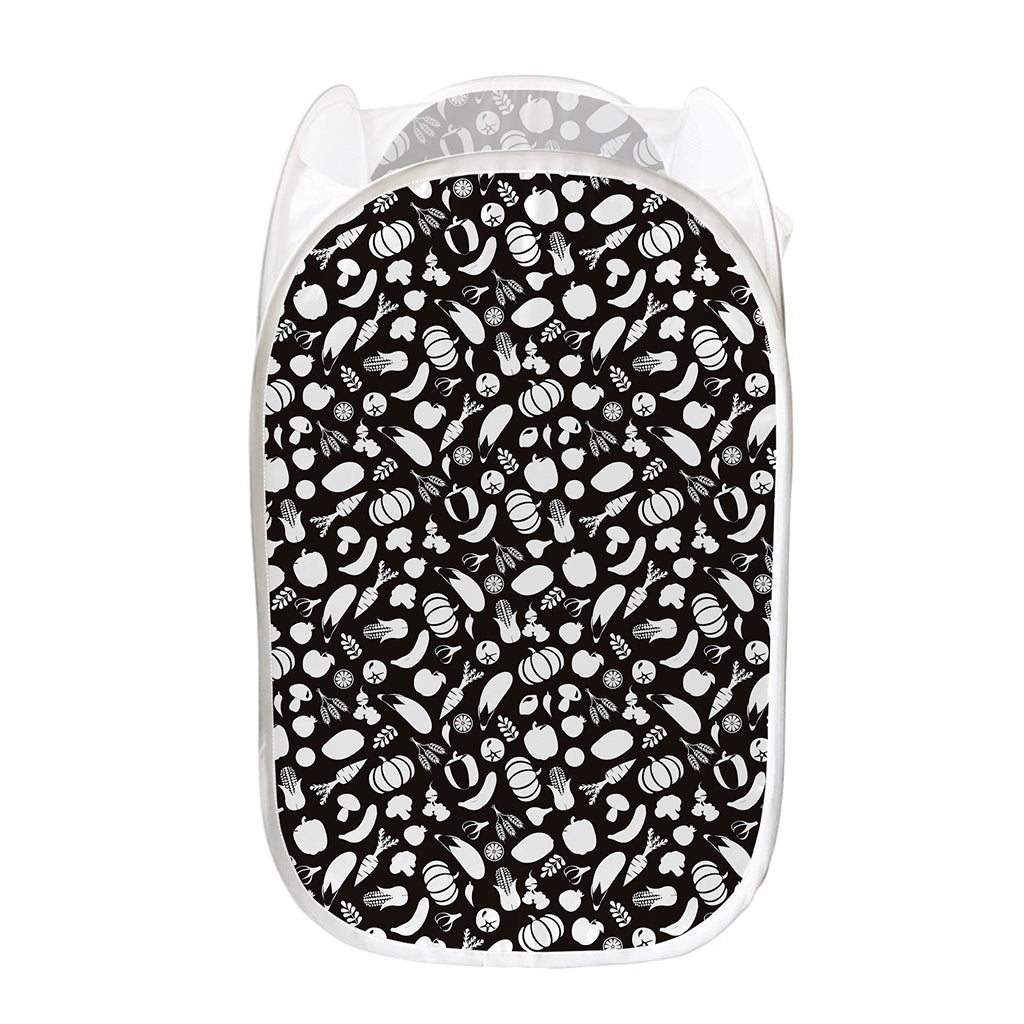 Blue And White Vegan Pattern Print Mesh Laundry Hamper