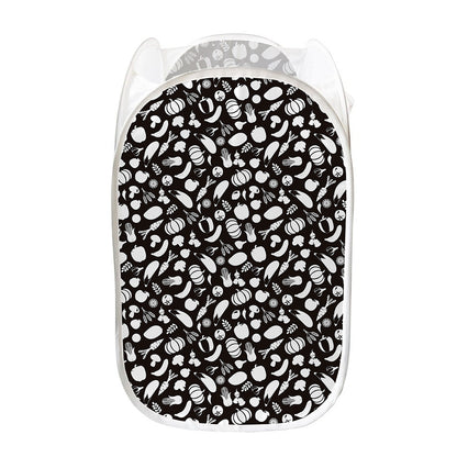Blue And White Vegan Pattern Print Mesh Laundry Hamper