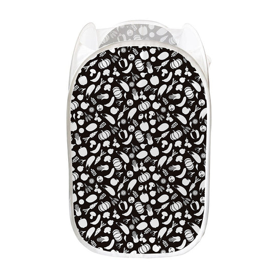 Blue And White Vegan Pattern Print Mesh Laundry Hamper