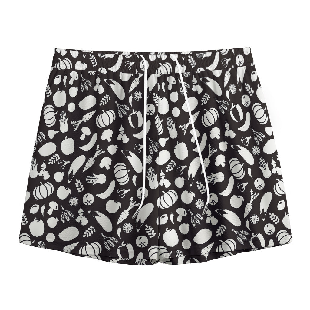 Blue And White Vegan Pattern Print Mesh Shorts