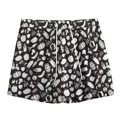 Blue And White Vegan Pattern Print Mesh Shorts