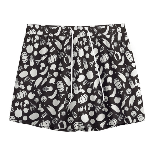 Blue And White Vegan Pattern Print Mesh Shorts