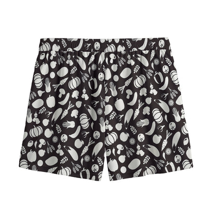 Blue And White Vegan Pattern Print Mesh Shorts