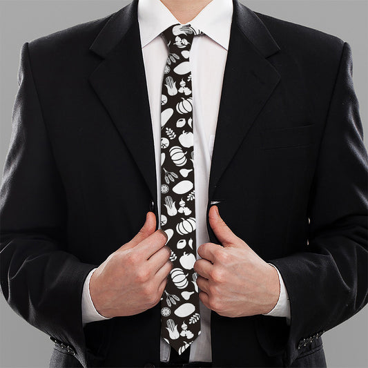 Blue And White Vegan Pattern Print Necktie