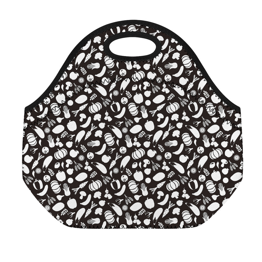 Blue And White Vegan Pattern Print Neoprene Lunch Bag