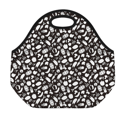 Blue And White Vegan Pattern Print Neoprene Lunch Bag