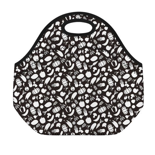Blue And White Vegan Pattern Print Neoprene Lunch Bag