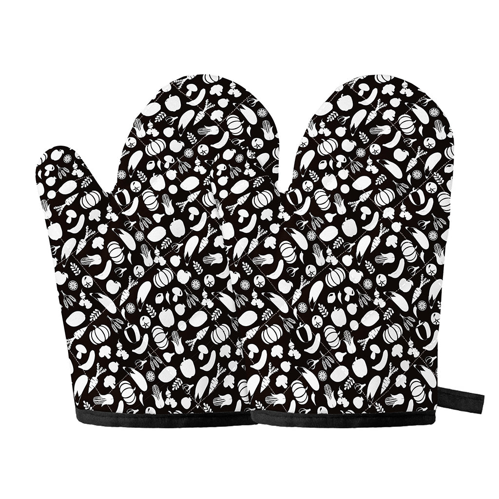 Blue And White Vegan Pattern Print Oven Mitts