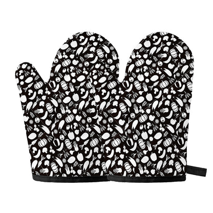 Blue And White Vegan Pattern Print Oven Mitts